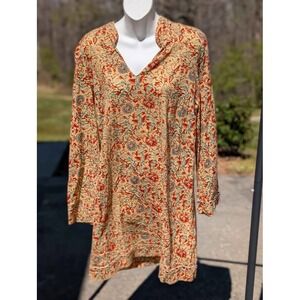 John Robshaw Lucky Brand Boho Tunic Dress Medium India Cotton Mini Shift Dress